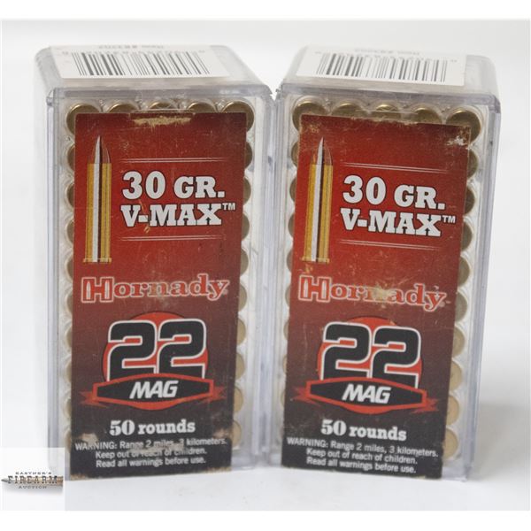 100 HORNADY .22 MAG 30 GR V-MAX CARTRIDGES