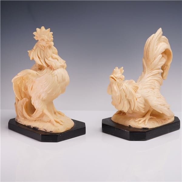 2pc A. Santini Rooster Sculptures on Black Bases