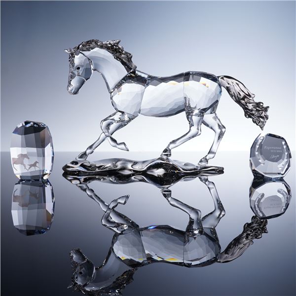 3pc Swarovski Crystal Figurine, Plaque, and Paperweight, Horse Esperanza