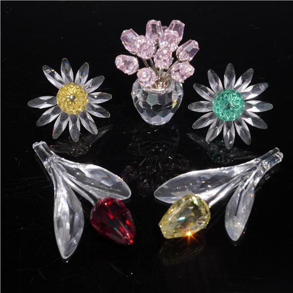 5pc Swarovski Crystal Flower Figurines, Roses, Tulips, Marguerites