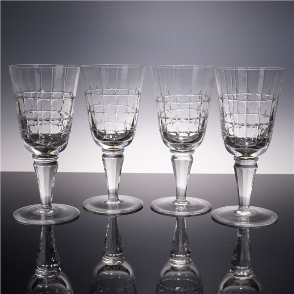 4pc Crystal Wine Glasses with Geometric Cut Pattern