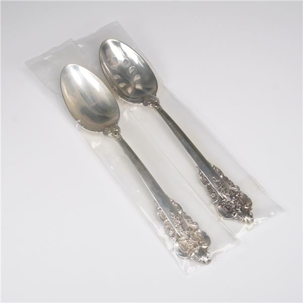 2pc Wallace Sterling Silver Grande Baroque Serving Spoons