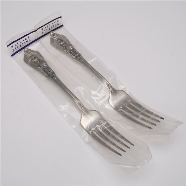 2pc Wallace Sterling Silver Dinner Forks, Rose Point
