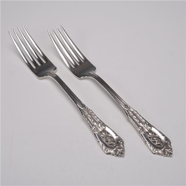 2pc Wallace Sterling Silver Rose Point Dinner Forks