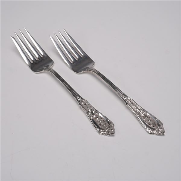 2pc Wallace Sterling Silver Salad Forks, Rose Point
