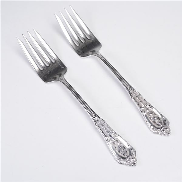 2pc Wallace Sterling Silver Salad Forks, Rose Point