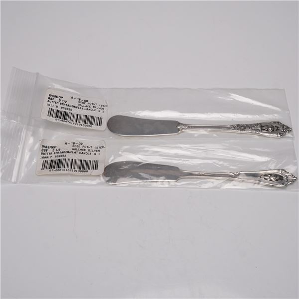 2pc Wallace Sterling Silver Butter Spreader, Rose Point