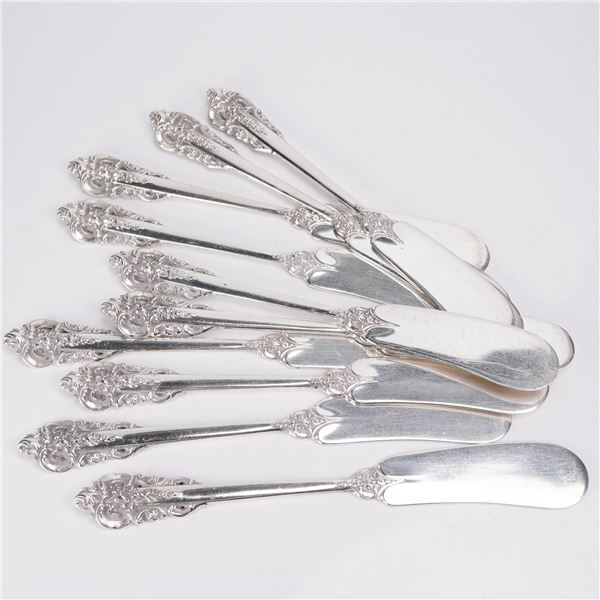 10pc Wallace Grande Baroque Sterling Flat Handle Butter Spreaders