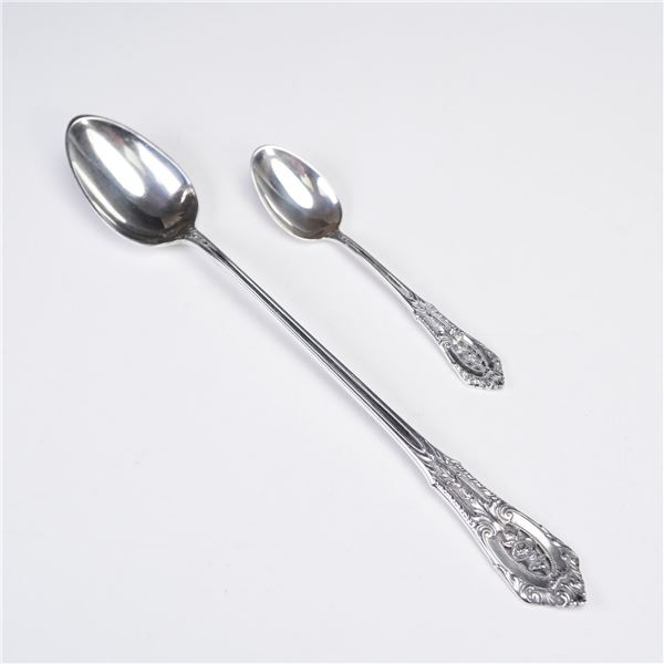 Pair of Wallace Rose Point Sterling Silver Iced Tea Spoon and Teaspoon