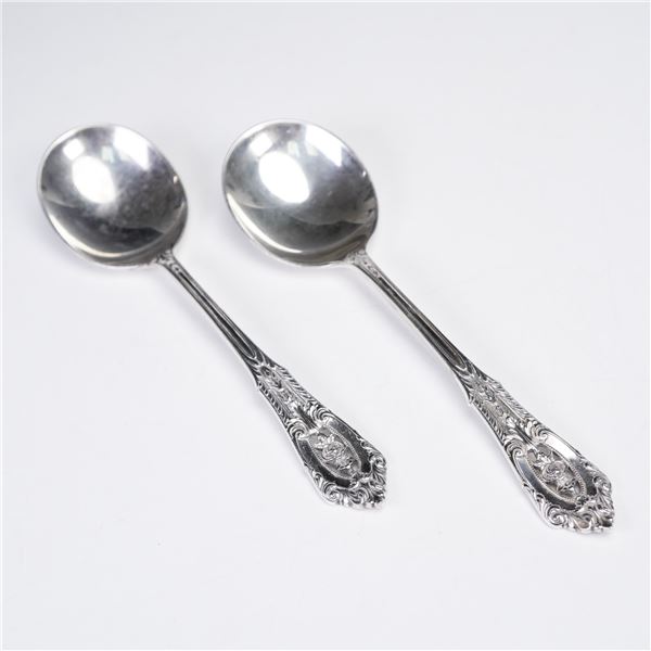 Pair of Wallace Rose Point Sterling Silver Soup Spoons