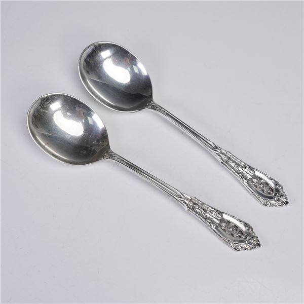2pc Wallace Sterling Silver Rose Point Soup Spoon Set