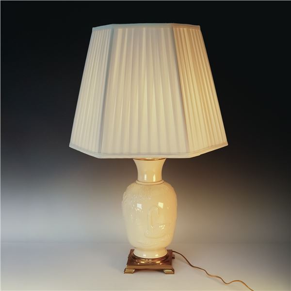 Lenox Porcelain Table Lamp with Swan Relief on Brass Base