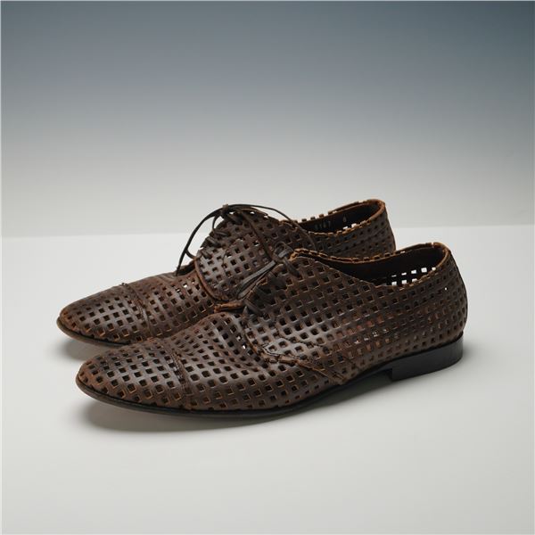 Pair of Dolce & Gabbana Brown Perforated Leather Derby Men's Shoes