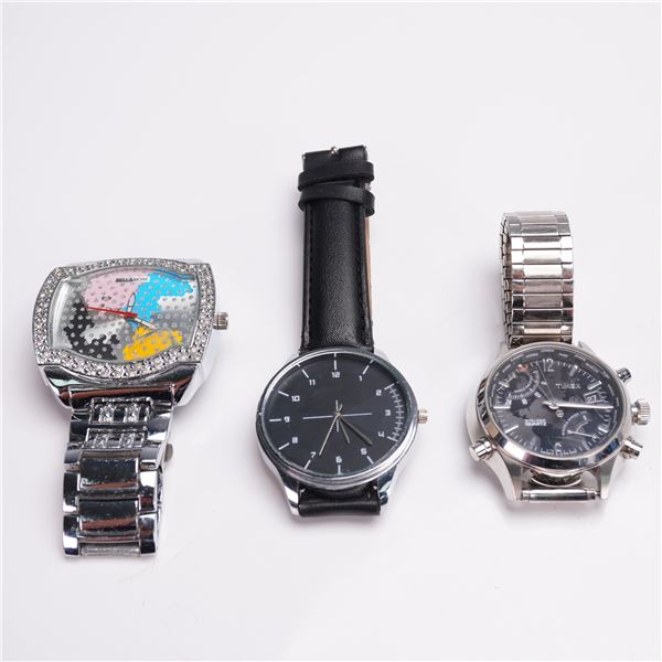 3pc Set of Men's Wristwatches: Timex, Bell & More, and Unmarked