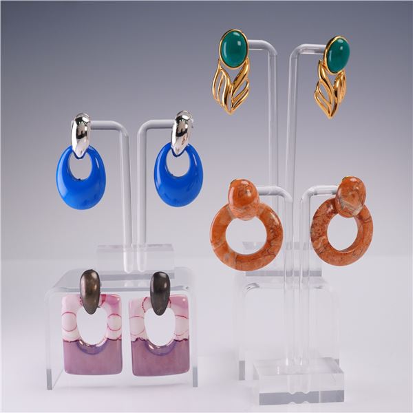 4 Pair Colorful Ladies Post Earrings Convertible Style Lot
