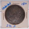 Image 1 : 1870 Dutch Willem III Silver Two and a Half Gulden Coin
