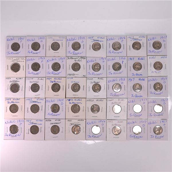 40pc Jefferson Nickel Coins 1951-1957 Mixed Mintmarks