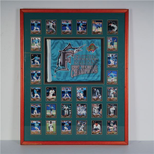 Florida Marlins 1997 World Series Champions Display w/ Team Cards & Flag