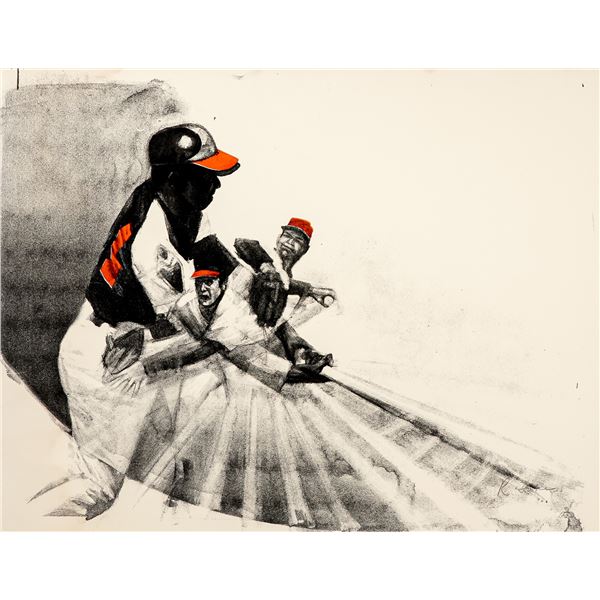 R. Jones, Lithograph on Paper, Baseball Legend Hank Aaron, Signed