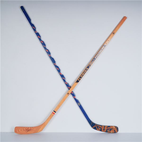 Pair of Florida Panthers Hockey Sticks w/ One Autographed by David Booth