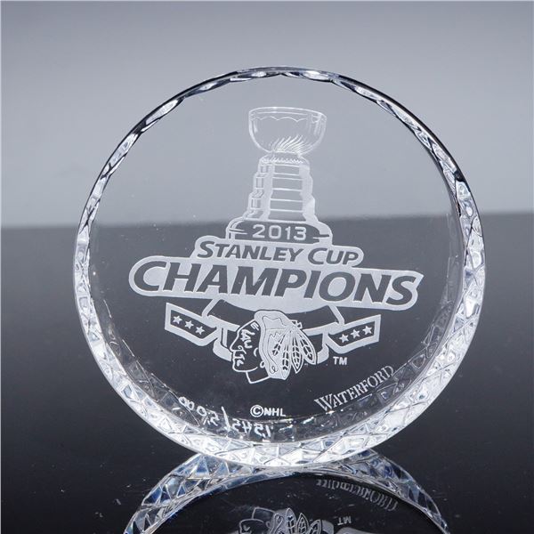 Waterford Crystal Hockey Puck Paperweight, 2013 Stanley Cup Champions