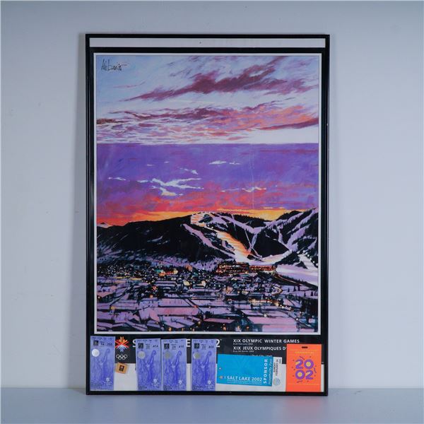 Authentic 2002 Winter Olympics Framed Poster w/ Tickets, Credentials & Pin