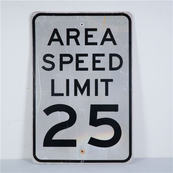 Vintage Area Speed Limit 25 Metal Road Sign