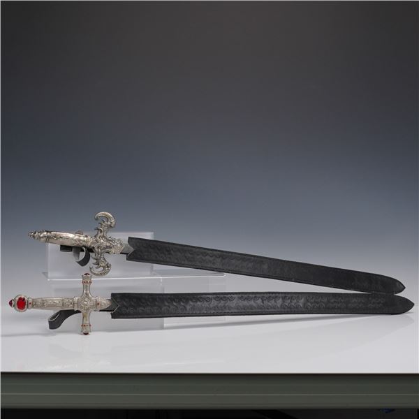 2pc Fantasy Display Swords With Ornate Handles and Sheaths