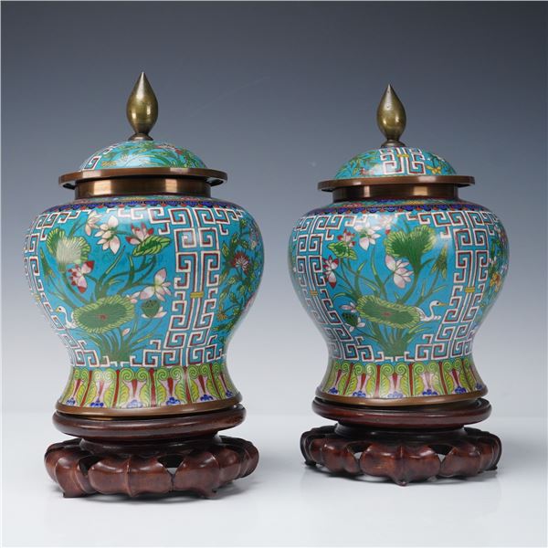 Pair of Chinese Cloisonne Lidded Vases