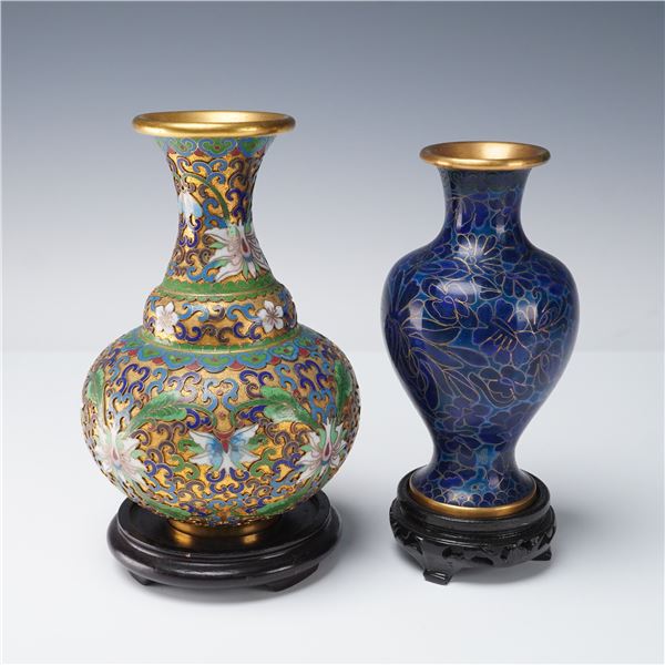 4pc Chinese Cloisonne Vases with Wooden Stands