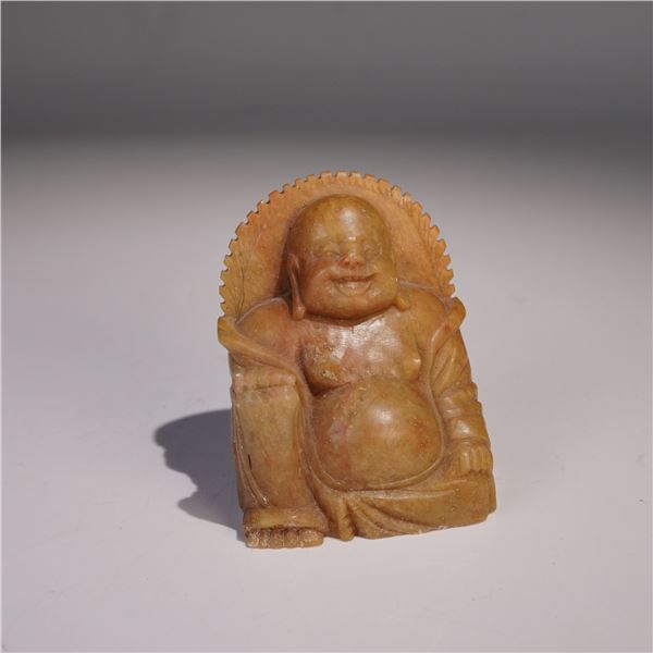 Vintage Chinese Carved Stone Laughing Buddha Figure