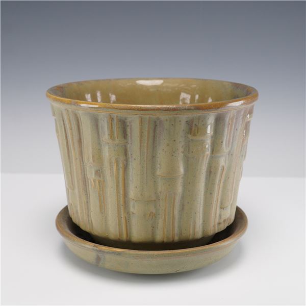 McCoy Pottery Bamboo Planter with Attached Saucer