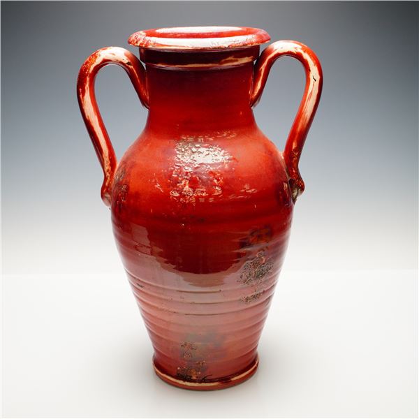 Large Italian Red Glazed Pottery Amphora Vase