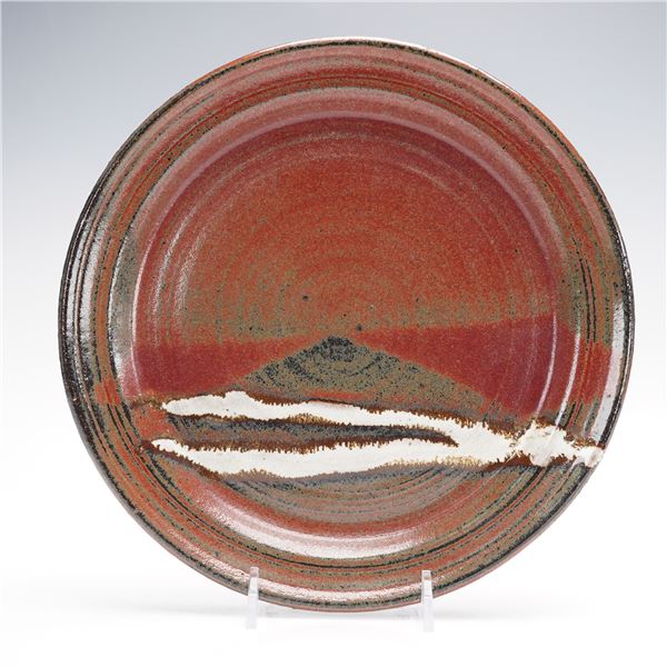 Studio Art Pottery Plate with Rust and Cream Glaze