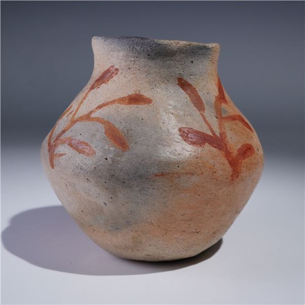 Hand Painted Redware Pot with Leaf Motif