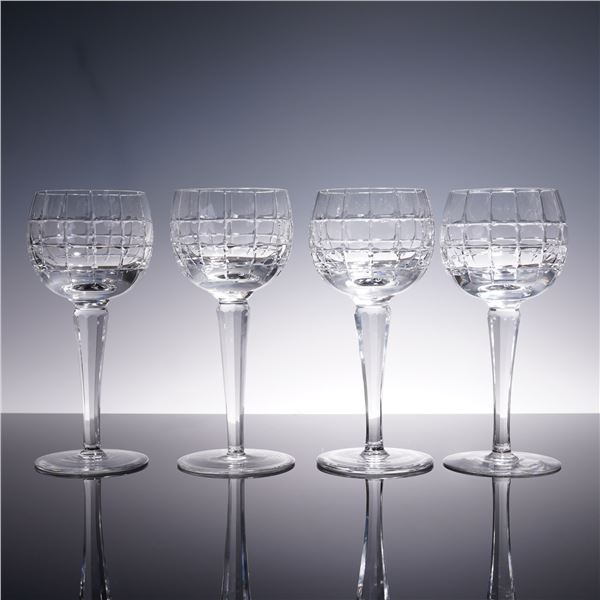 4pc Crystal Wine Glasses with Geometric Panel Cut