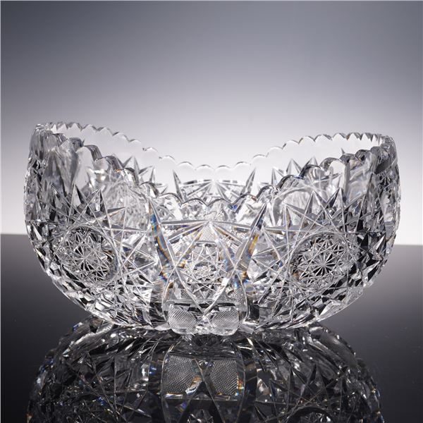 American Brilliant Cut Glass Bowl with Starburst and Fan Pattern
