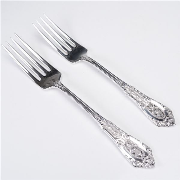2pc Wallace Sterling Silver Dinner Forks, Rose Point Pattern
