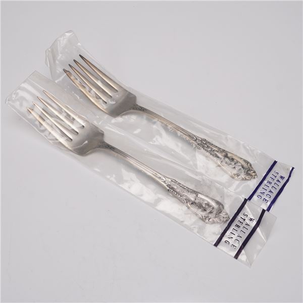 2pc Wallace Sterling Silver Rose Point Salad Forks