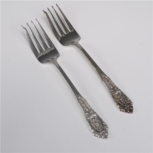 2pc Wallace Sterling Silver Salad Forks, Rose Point