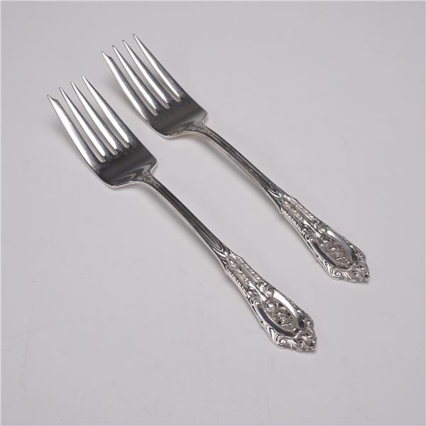 2pc Wallace Sterling Silver Salad Forks, Rose Point