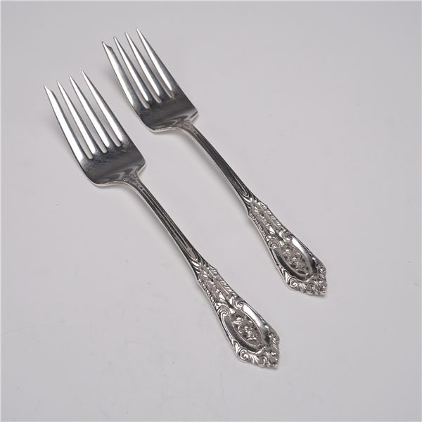 2pc Wallace Sterling Silver Salad Forks, Rose Point