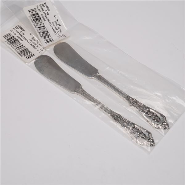 2pc Wallace Sterling Silver Rose Point Butter Spreaders