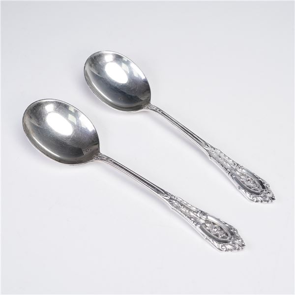 Pair of Wallace Rose Point Sterling Silver Soup Spoons