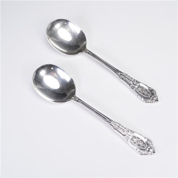 Pair of Wallace Rose Point Sterling Silver Soup Spoons