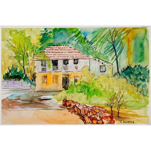 Charles Kontos, Original Watercolor Painting on Paper, Signed