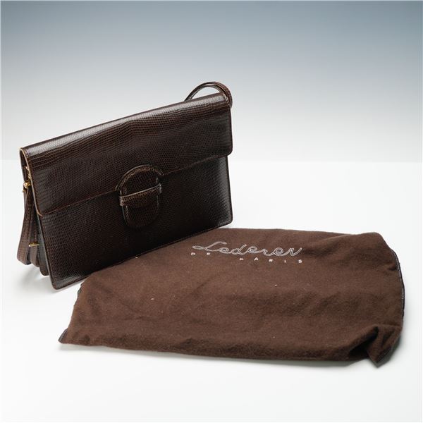 Lederer de Paris, Brown Lizard Embossed Leather Shoulder Bag