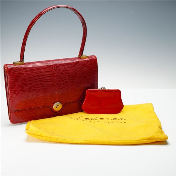 Lederer Handbag, Red Lizard Skin with Coin Purse