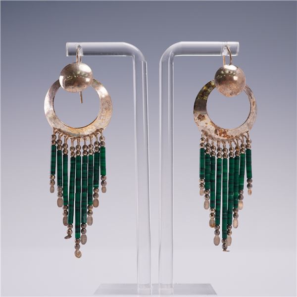 Sterling Silver Earrings w/ Malachite Fringe