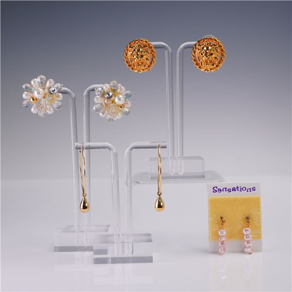 4 Pair Earrings Mixed Styles including Clip Hoop and Post